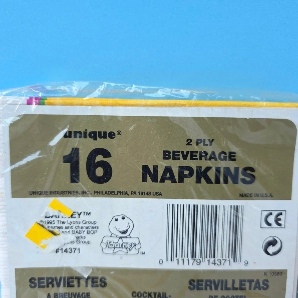 Vintage Barney Birthday Beverage Napkins Baby Bop (2 Packs, 16 ea) 1995